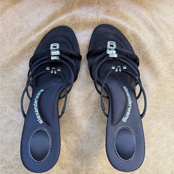 Alexander Wang Nala 105 Logo Sandals in black satin sz 37 - Picture 5 of 8